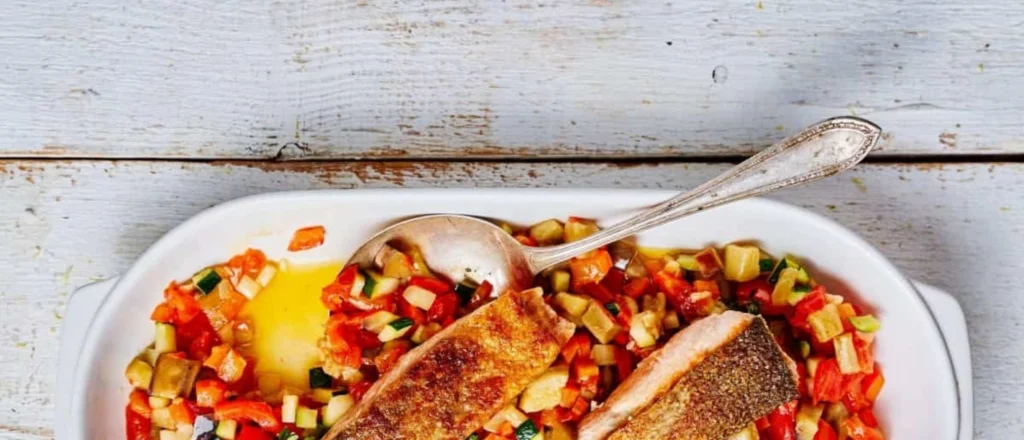 Heerlijke zalm Romesco met ratatouille
